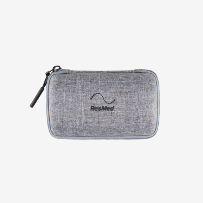 ResMed AirMini CPAP device travel case for sleep apnea therapy.