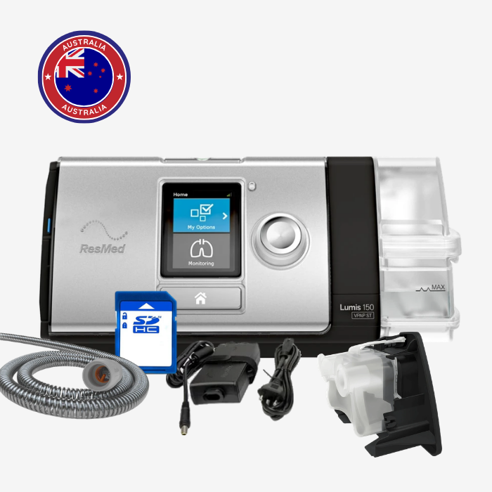 ResMed Lumis 150 VPAP ST bundle with ClimateLine tubing, power supply, SD Card, side cover and water tub