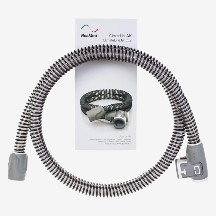 ResMed ClimateLineAir Oxy heated CPAP hose with oxygen connector for sleep apnea treatment in Singapore.