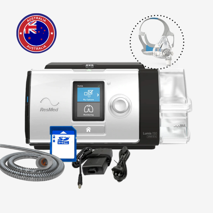 ResMed Lumis 150 VPAP ST-A bundle with ClimateLine tubing, water tub, SD card, power supply and mask