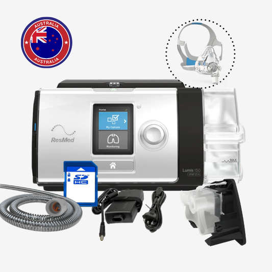ResMed Lumis 150 VPAP ST-A bundle with ClimateLine tubing, water tub, SD card, side cover, power supply and mask