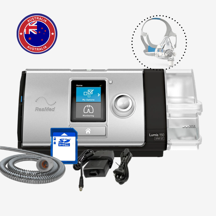 ResMed Lumis 150 VPAP ST bundle with ClimateLine tubing, water tub, SD card, power supply and mask