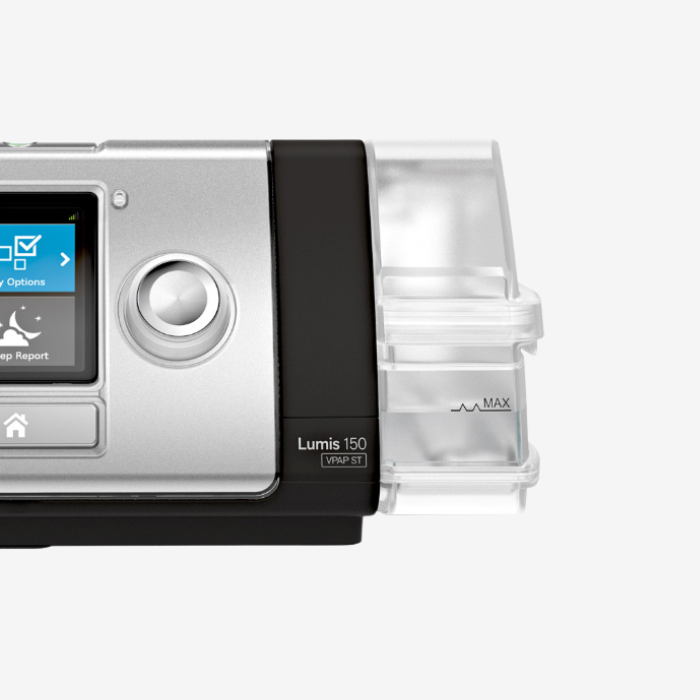 ResMed Lumis 150 VPAP ST bilevel ventilation machine for sleep apnea and respiratory therapy.